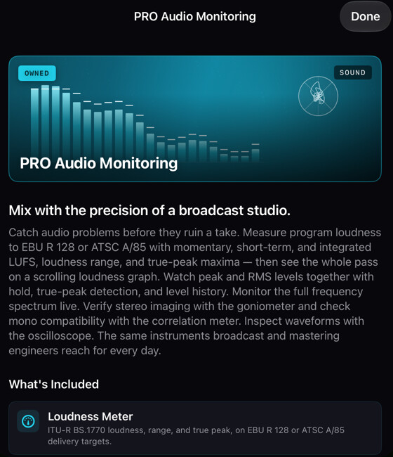 PRO Audio Monitoring information sheet in the Store