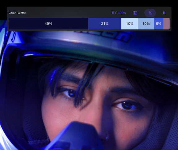 Color Palette with proportional swatches and percentage labels over the monitor