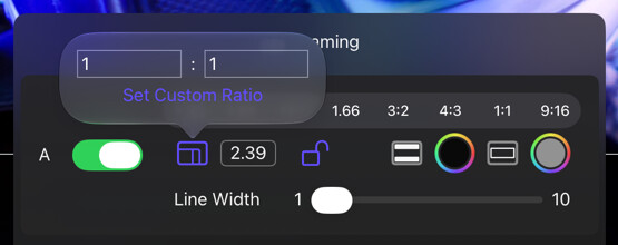 Custom aspect ratio popover with numerator and denominator fields