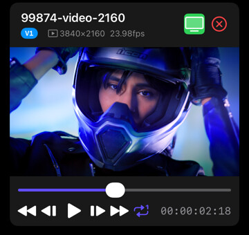 Video source card with its green Monitor button at the upper right