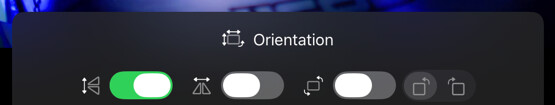 Orientation options drawer with flip and rotation controls