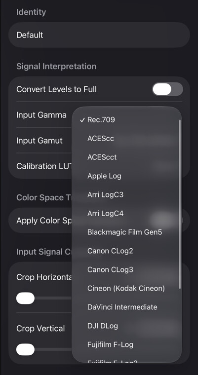 Input Gamma picker in the Input Profile inspector