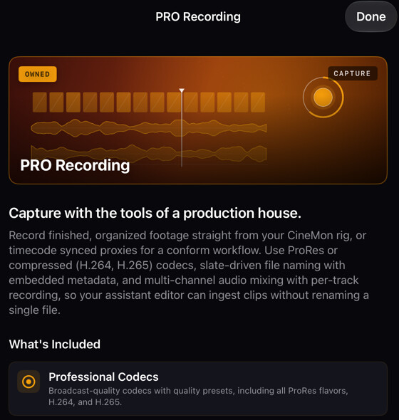 PRO Recording information sheet in the Store