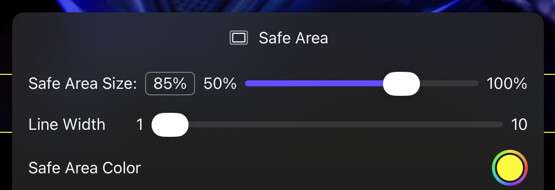 Safe Area options for size, line width, and color