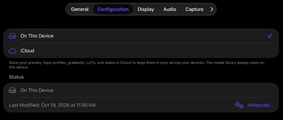 Configuration storage and sync settings