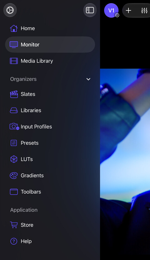 Sidebar navigation with Home, Monitor, Media Library, organizers, and app links