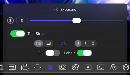 Exposure options drawer above its Assist Toolbar button