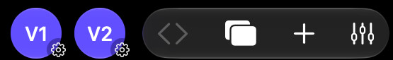 V1 and V2 source buttons with configuration gears and Reference Mode controls
